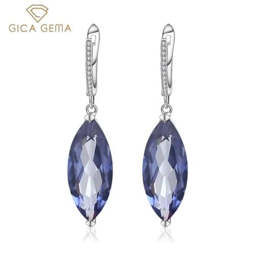 GICA GEMA Natural Quartz Drop Earrings For Women 925 Sterling Silver Water Drop Shape Gemstones Classic Ladies Jewelry Gifts