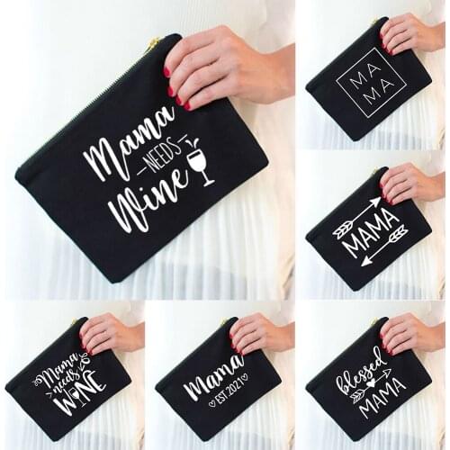Mama Needs Wine Fashion Printing Women Makeup Bag Female Cute Organizer Bag Cheap For Travel Storage Bags Womens Cosmetic Bag
