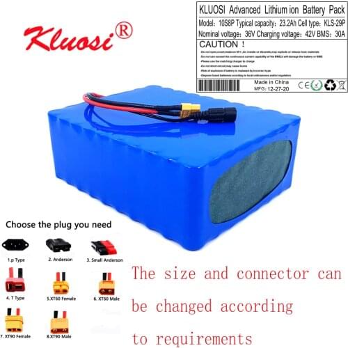 KLUOSI 10S8P 36V 23.2Ah 24Ah 1000W 36V Battery 42V Li-ion Battery Pack with 30A BMS for Ebike Electric Car Bicycle Motor Scooter