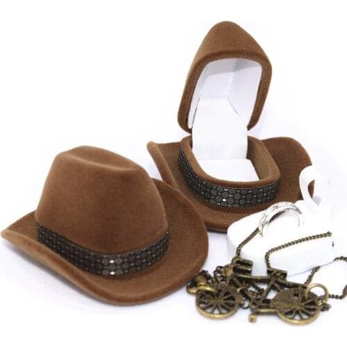 Creative Cowboy Hat Shape Rings Box Jewellery Display Storage Case