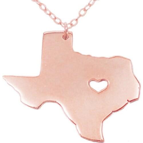 Fashion Jewelry State of Texas Map Necklace with Heart USA State Pendant Necklace Stainless Steel Geography Pendant Jewelry