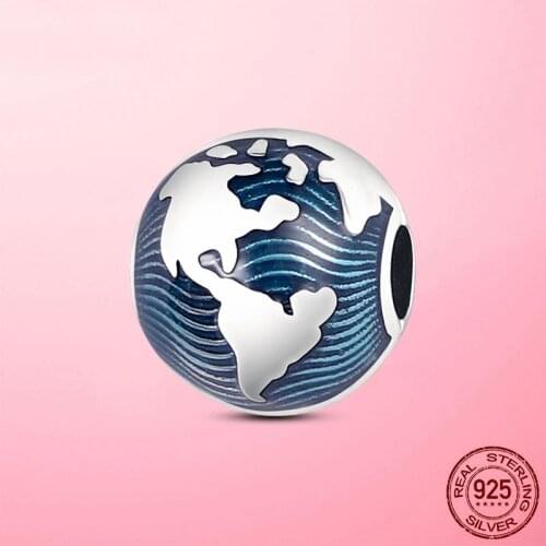 2021 Summer New 925 Sterling Silver Beads Blue Ocean World Map Clip Charm Fit Original Pandora Bracelet Fashion Fine Jewelry