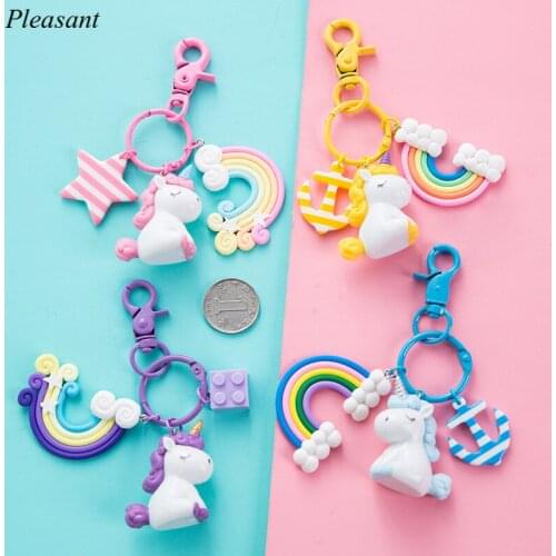 New Anime Pink Unicorn Doll Keychains Keyring for Women Jewelry Cartoon Car Key Holder Keyring Birthday Gift Keychain for Girls