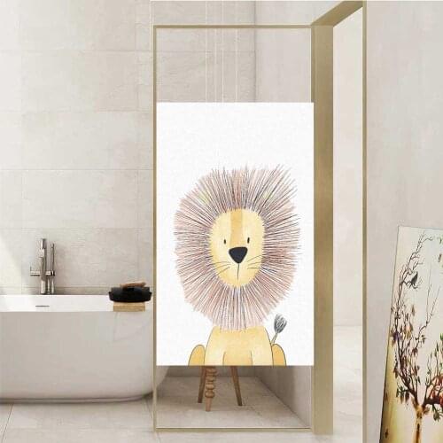 Window Film Privacy Cute Animal-Lion Frosted No Glue Glass Sticker Sun Protection Heat Control Window Coverings for Homedecor