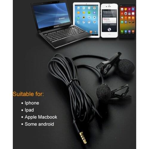 Dual-Head Lavalier Microphone 4m Clip-on Collar Condenser Microphone Handsfree Lapel Mic for Smartphone PC IOS IPad Phone Mic