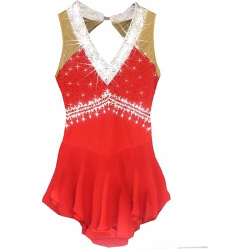BHZW Figure Skating Dress Womens Girls Ice Skating Dress Spandex Red
