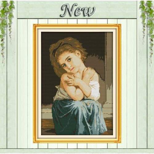 Innocent and pure girl painting Home Decor pattern print on canvas DMC 14CT 11CT DIY Cross Stitch Needlework kits Embroidery Set