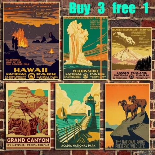 Famous National Park Landscape Retro Kraft Paper Poster Bar Office Coffee Shop Home Art Wall Sticker Decoration