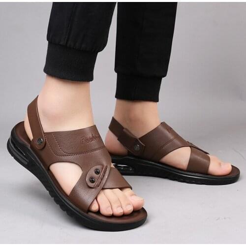 New Summer Sandals Genuine Leather Antiskid Two Wear Outdoor Beach Shoes Male Slippers Men Shoes Fashion Man Sandals Footwear