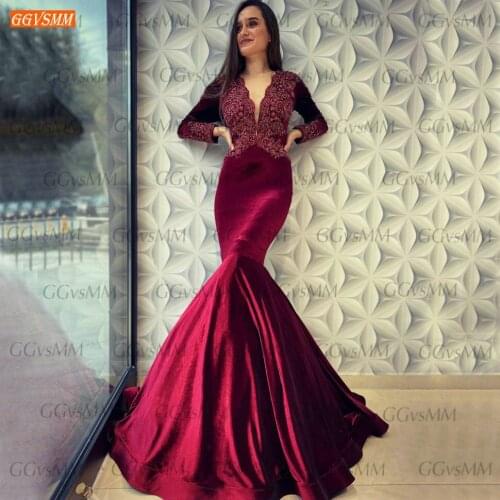 Sexy Mermaid Evening Gown Long Sleeves V Neck 2021 Vestido De Festa De Casamento Beading Women Dresses Formal Party Abendkleider