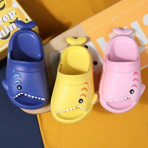 Summer Childrens Slippers Home Soft Bottom Hole Shoes Cartoon Shark Sandals Funny Beach Shoes Kids Cartoons Baby Slides Shoes