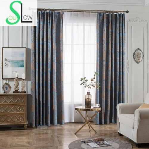Slow Soul Shield Blue Coffee European Classical Curtain Jacquard Fabric Shading Chenille Luxury Living Room Curtains For Bedroom