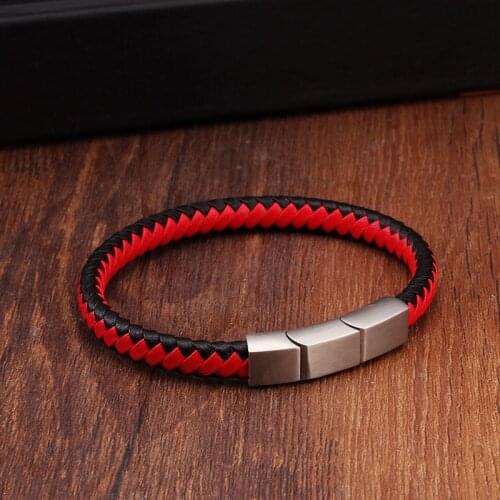 Top Brand Sporty Braided Genuine Leather Men Women Bracelets Fashion Design Stainless Steel Magnet Male Charm Bracelets