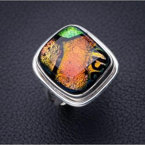 StarGems Natural Rainbow Dichroic Glass Handmade 925 Sterling Silver Ring 6 D7960