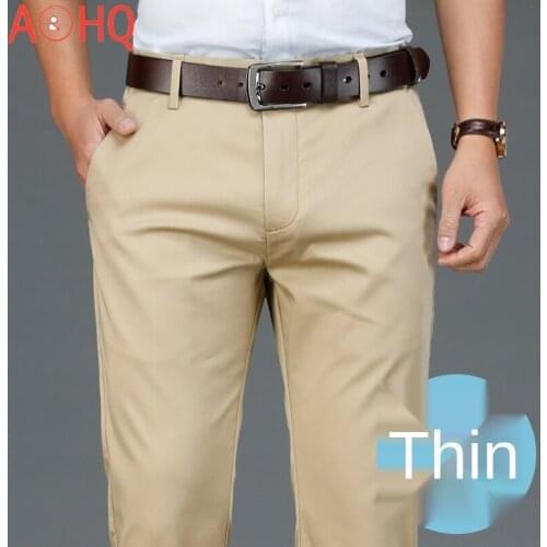Tencel Cotton Casual Pants Men High Waist Straight Thin Summer Business Office Dress Trousers for Man Clothing Size 29-40 42
