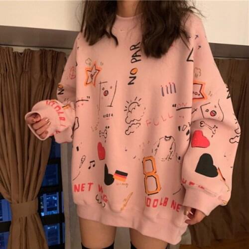 Autumn Spring Womens Clothes Hoodies Teen Street Harajuku Hip Hop Pastel Sweatshirt Print Loose Leisure Oversize Pullover Hoodie