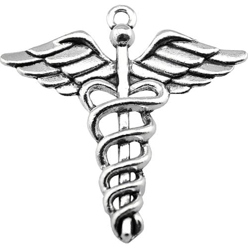 WYSIWYG 4pcs Charms Caduceus Medical Symbol MD 40x40mm Antique Making Pendant Fit Vintage Tibetan DIY Handmade Jewelry