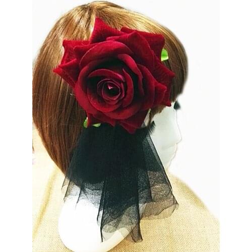 Lolita Girls Fabric Rose Lace Hair Clip / brooch Gothic Lady Butterfly Veil Hair Accessory Handmade