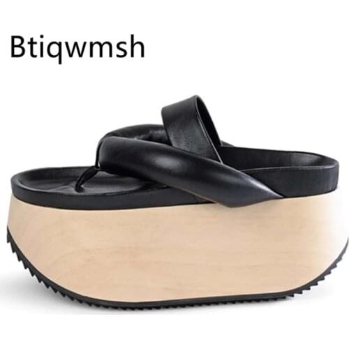 2019 Novelty Clog Platform Sandals Women Flip Flops Leather Thick Bottom Wedge Shoes Woman Fashion Runway Slippers Casual Shoes