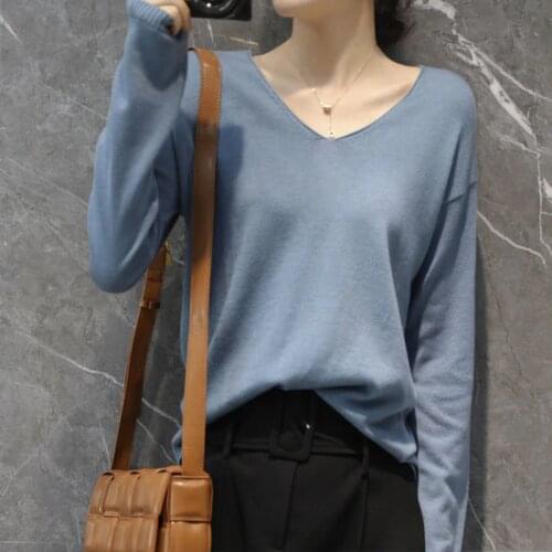 Autumn and winter womens long sleeve 2021 new loose V-Neck Sweater thin wool knitted top fashion womens winter sweaters