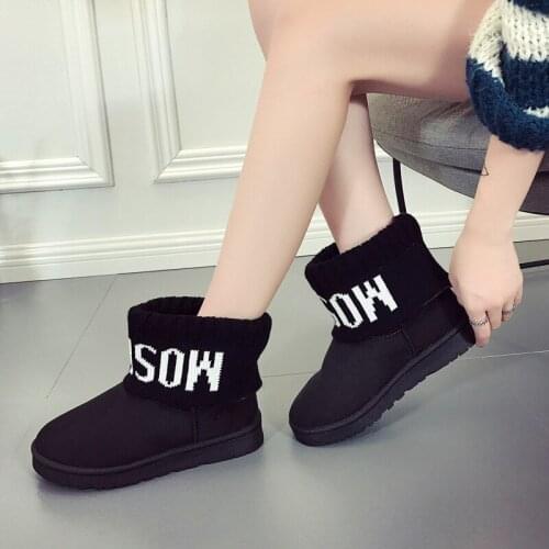 Snow Boots The New Women Boots Fashion Ankle Slip-On Round Toe Low (1cm-3cm) Flat With Winter Plush Solid Keep Warm Breathable