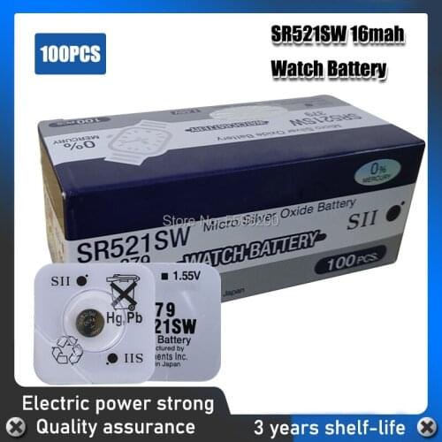 100PCS FOR SEIZAIKEN Watch Battery 1.55V 379 SR521SW D379 SR63 V379 AG0 Silver oxide Button Coin Cell Batteries MADE IN JAPAN
