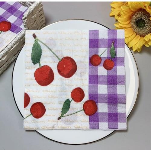 20Pcs/Pack Cherry Lattice Table Decoupage Paper Napkins Fruits Napkin Paper Tissue for Xmas Wedding Party Supplies Hot Sale O