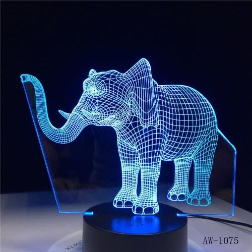 3D LED Night Light Dance Elephant with 7 Colors Light for Home Decoration Lamp Amazing Visualization Optical Illusion AW-1075