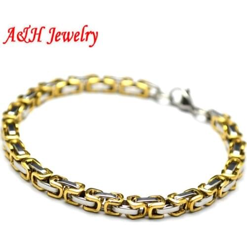 5pcs New Design Assembled Fashion Men and Women Gold Color 5mm 316L Stainless Steel 21cm Length Bracelets