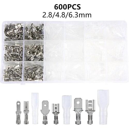 600PCS 2.8/4.8/6.3mm Insulated Spade Crimp Terminals Seal Electrical Wire Connectors Female Male Terminal Kit Assortment