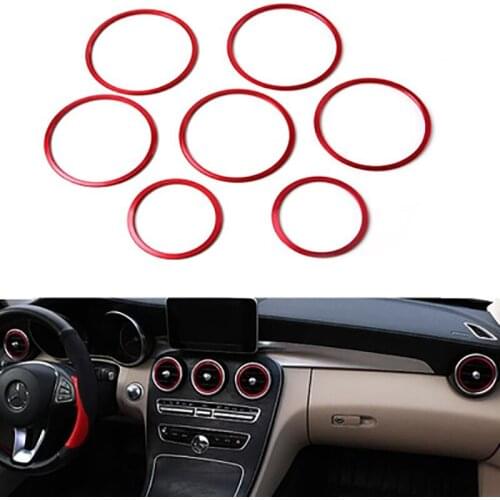 7Pcs Red Car A/C Air Vent Outlet Ring Cover Trim for Mercedes Benz C Class 2015 W205 C180 C200 C250 C300 C400 & GLC 2016