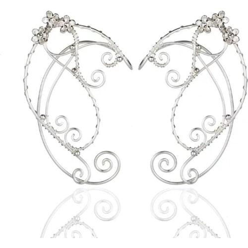 83XC Elf Ear Cuffs Clip-on Earrings Wing Tassel Filigree Elven Wrap Fairy Earrings Cosplay Wedding Fantasy Costume