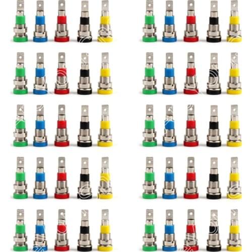 Areyourshop 50Pcs 4mm Copper Terminal Connector Banana Socket Jack Binding Post Screw Nut Plug Test Probe 5Color