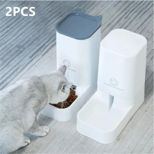 Automatic Pet Feeder Water Bowl Set Kitten Feeding Basin Dog Drinking Dispenser Pets Water Fountain Bowl Pet Food Container 2PCS