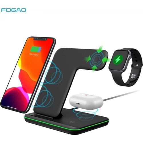 FDGAO 15W 3 in 1 Qi Fast Wireless Charger Pad Dock Station For iPhone 12 11 XS Max XR X 8 Apple Watch SE 6 5 4 3 2 AirPods 2 Pro
