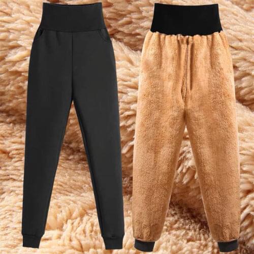 Slim Women Pant Winter Lambskin Cashmere Pants Warm Female Casual Pants Harem Pants Lined Fleece Trousers Autumn Sweatpants