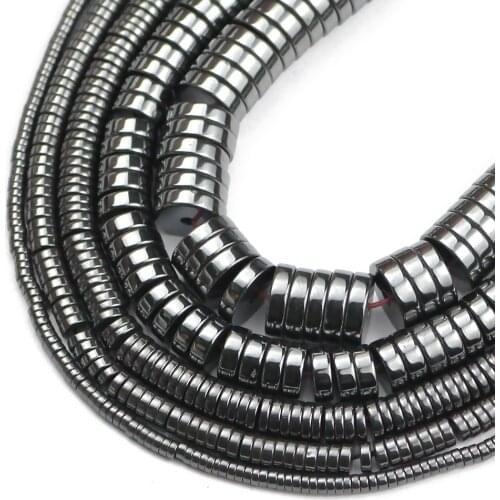 HGKLBB 2~8mm cylinder Black Hematite Natural Stone spacer Flat round Loose beads For Jewelry making bracelets DIY accessories
