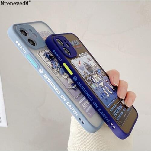 For iPhone 12 Pro Cute Astronaut Shockproof Phone Case For iPhone 11 12Mini XR Xs Max SE2 7 8 Plus Camera Protection Matte Cover