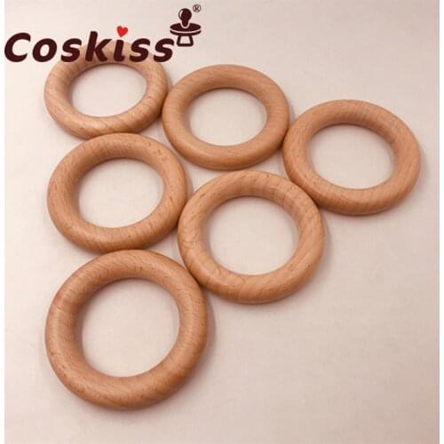 Coskiss Nature Montessori Baby Toy Organic Infant Teething Teether Toy Accessories Wooden Ring Set Necklace