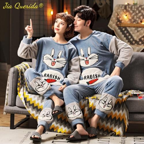 3xl 4xl 5xl Plus Size Flannel Pajamas Men and Women Winter Pyjamas Rabbit Embroidered Big Size Homewear Warm Pijama for Couples
