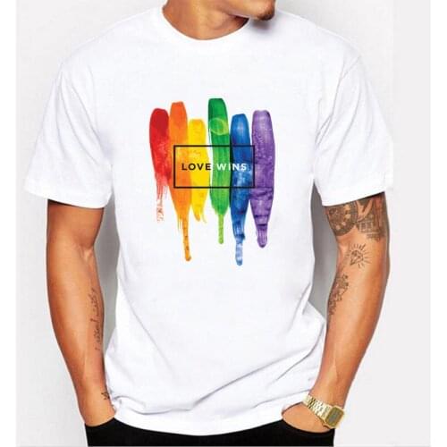 Harajuku Rainbow Love Wins Print T Shirt Men Fashion Slim Short Sleeve T-Shirt Streetwear Freedom Fan Club Tee Team Tops S5MC64