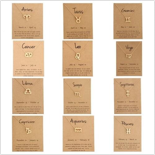 HF JEL 12 Constellation Pendant Necklaces Zodiac Sign Necklace Message Card Birthday Gifts for Women Girl Choker Fashion Jewelry