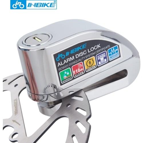 INBIKE Anti-theft Bicycle Wheel Disc Brake Lock Motorcycle Security Alarm Electron for Bike 6mm Pin with Lock Bag and Alarm Rope