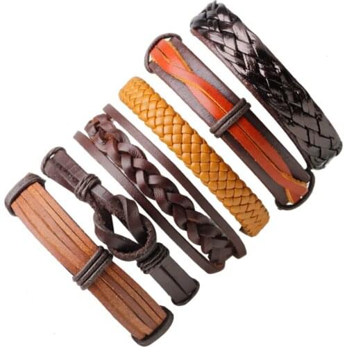 Brown Yellow Multilayer New Unique Design Big Vintage Trendy Fashion Cuff Bangle Leather Bracelets Women Jewelry Accessories