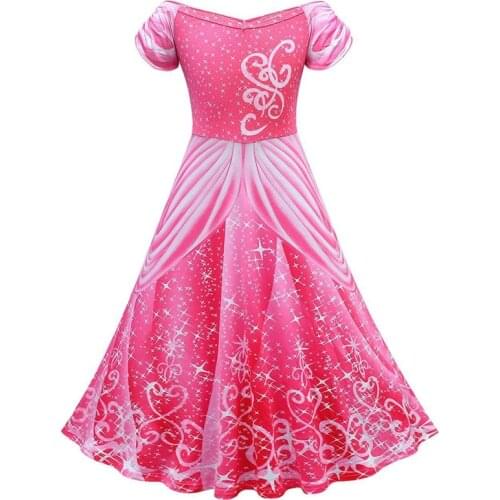 Halloween Sleeping Beauty Costume Summer Girls Rose/Blue Dress Girls Short Sleeve Dresses Fancy Fairy Princess Dress Up