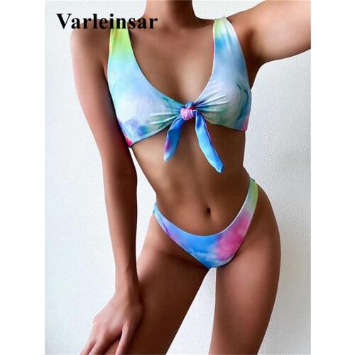 Colorful Knotted Brazilian Bikini Women Swimwear Female Swimsuit Two-pieces Bikini set Bather Bathing Suit Swim Lady V2581