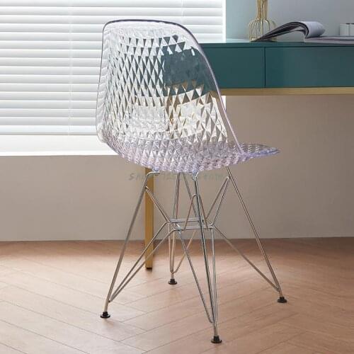 Nordic style transparent acrylic chair household crystal backrest dining chair makeup chair golden wrought iron legs