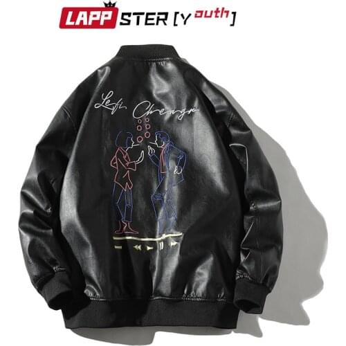 LAPPSTER-Youth Men Streetwear Motorcycle Leather Jacket 2020 Harajukiu Black Funny Print Windbreaker Male Korean Biker Jacket