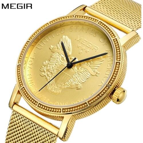 Megir Fashion Top Brand Quartz Men Watch Luxury Gold Color Wrist Clock Staninless Steel Relogio Masculino 2032 Xfcs