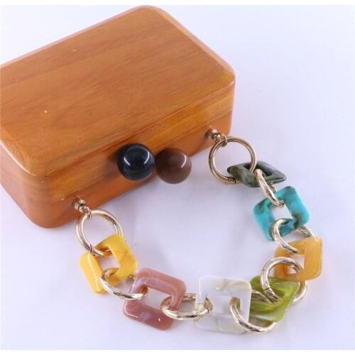 Fashion design colorful acrylic metal square shape bag chain handle